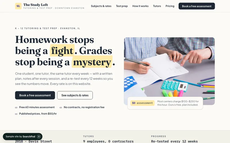 The Study Loft — homepage of the live education sample site