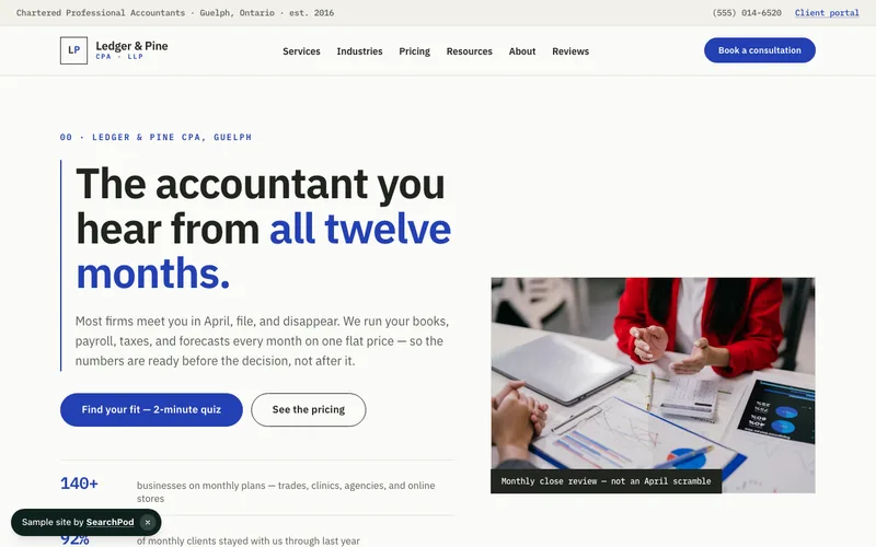Ledger & Pine CPA — homepage of the live finance sample site