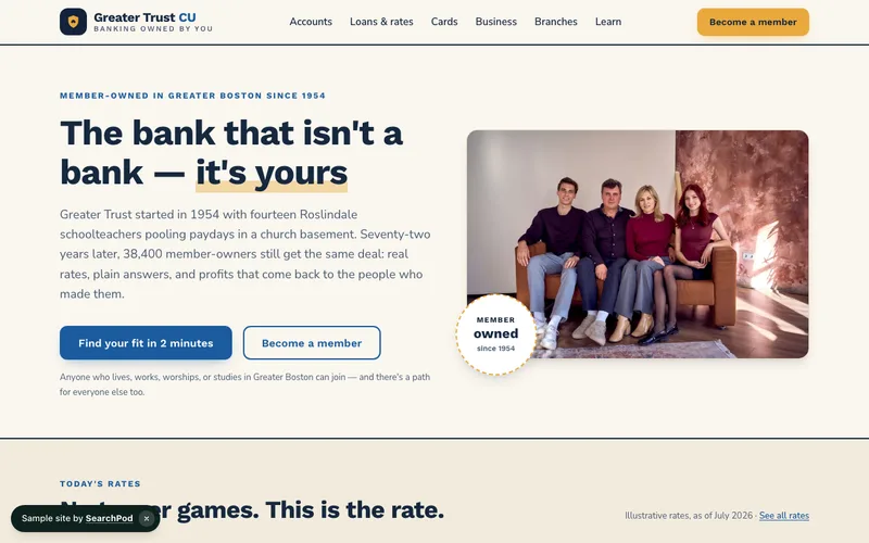 Greater Trust CU — homepage of the live finance sample site