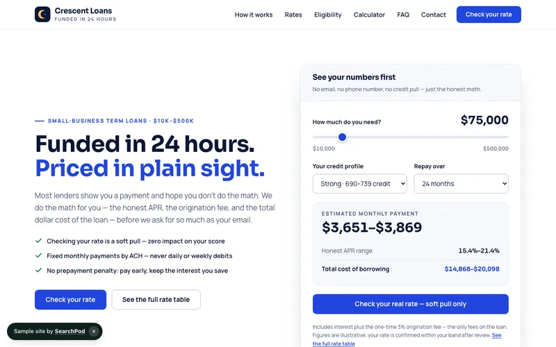 Crescent Loans — homepage of the live finance sample site