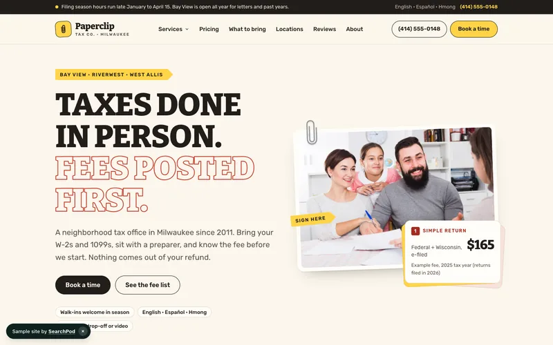 Paperclip Tax Co. — homepage of the live sample site