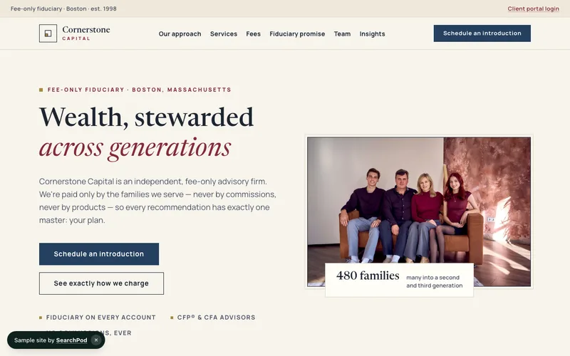 Cornerstone Capital — homepage of the live finance sample site