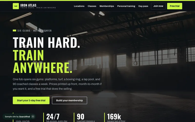Iron Atlas Fitness — homepage of the live fitness sample site