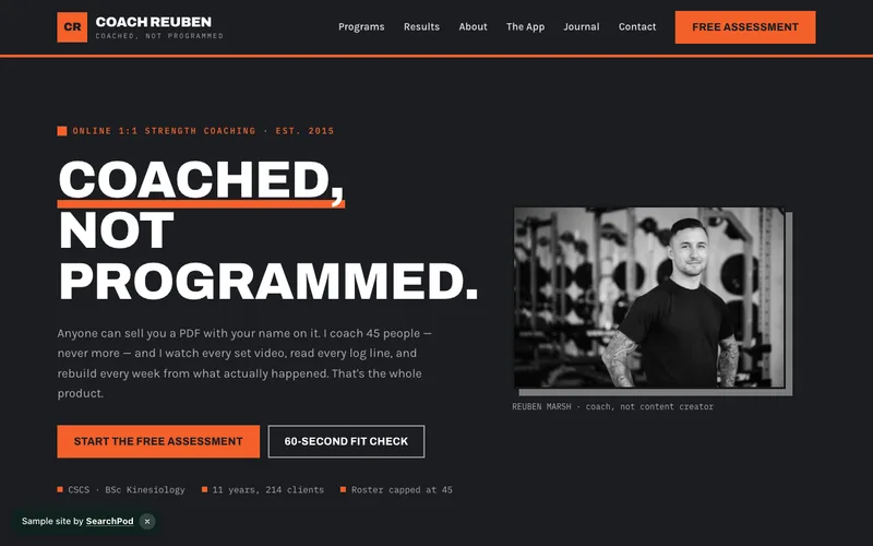 Coach Reuben — homepage of the live fitness sample site
