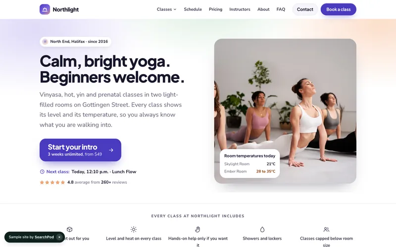 Northlight Yoga — homepage of the live sample site