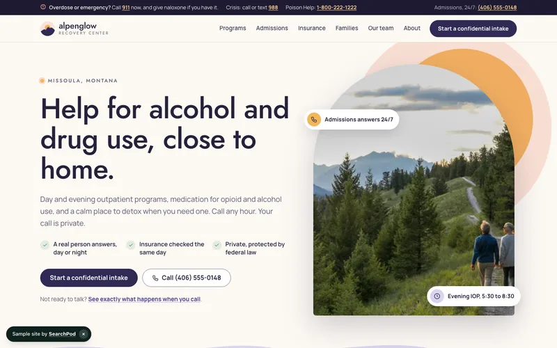 Alpenglow Recovery Center — homepage of the live sample site