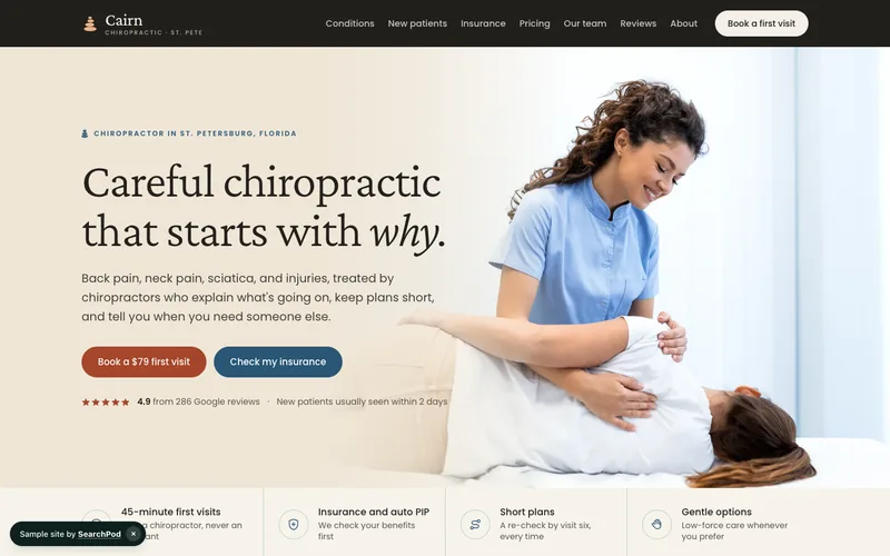 Cairn Chiropractic — homepage of the live sample site