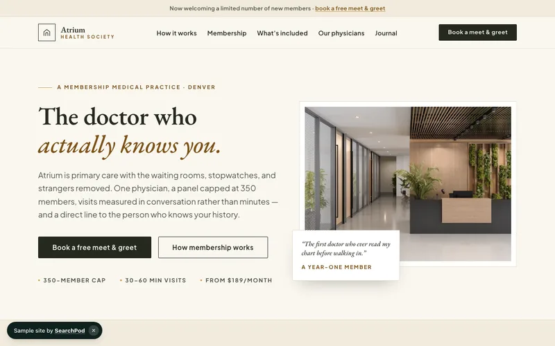 Atrium Health Society — homepage of the live healthcare sample site