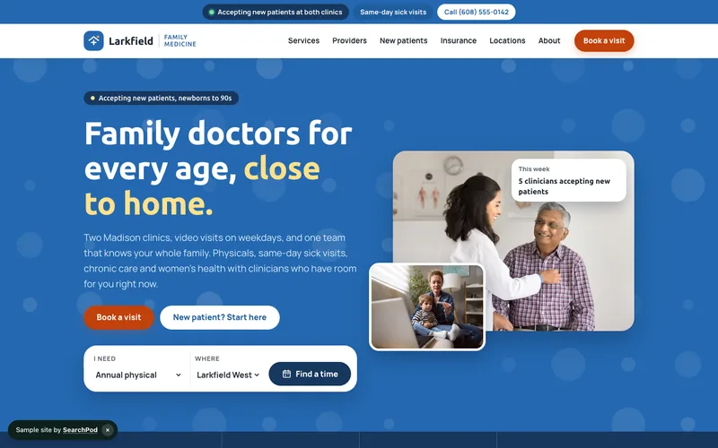 Larkfield Family Medicine — homepage of the live sample site