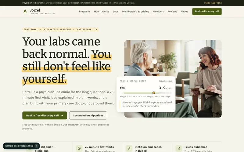 Sorrel Integrative Medicine — homepage of the live sample site