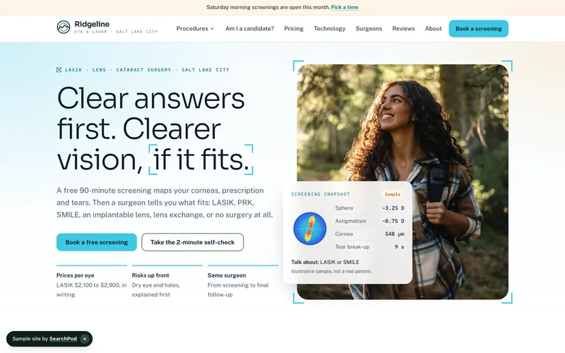 Ridgeline Eye & Laser — homepage of the live sample site
