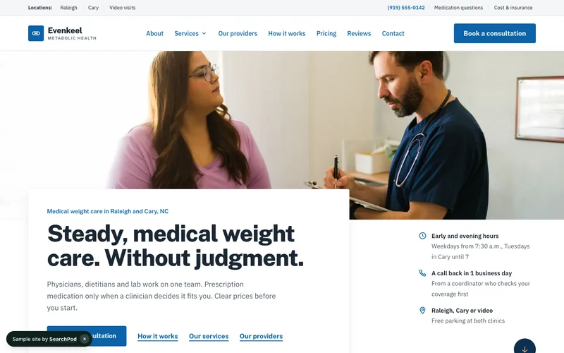 Evenkeel Metabolic Health — homepage of the live sample site