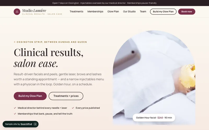 Studio Lumière — homepage of the live healthcare sample site