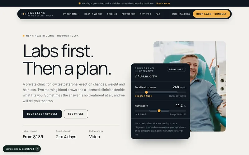 Baseline Men's Health — homepage of the live sample site
