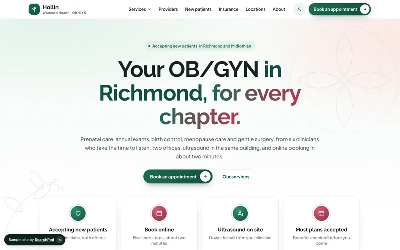 Hollin Women's Health — homepage of the live sample site