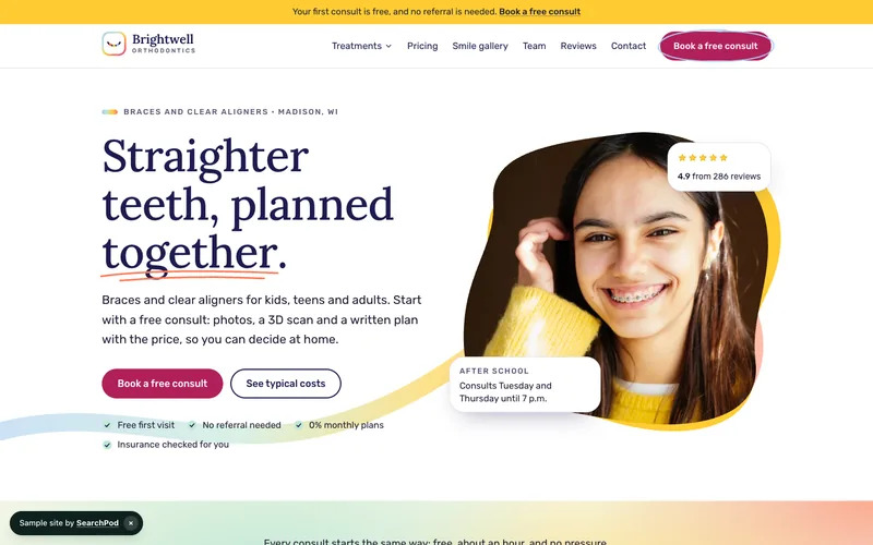 Brightwell Orthodontics — homepage of the live sample site