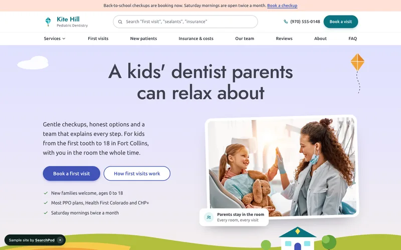 Kite Hill Pediatric Dentistry — homepage of the live sample site