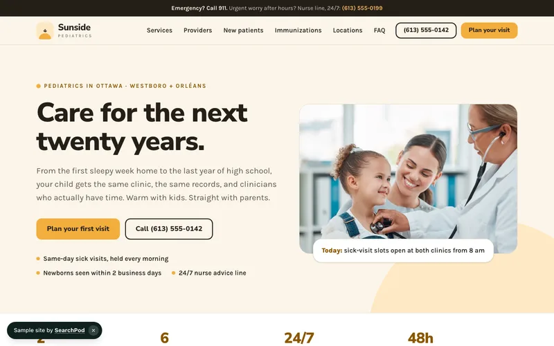 Sunside Pediatrics — homepage of the live pediatric practice sample site