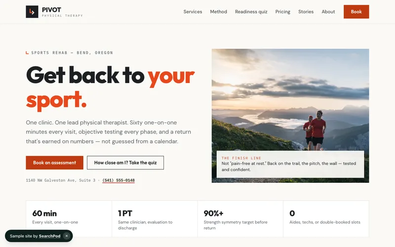 Pivot Physical Therapy — homepage of the live sample site