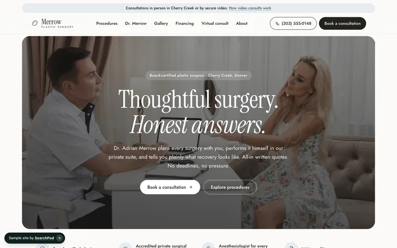 Merrow Plastic Surgery — homepage of the live sample site