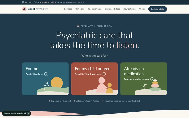 Linnet Psychiatry — homepage of the live sample site