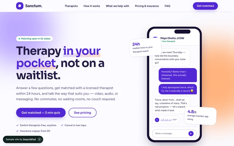 Sanctum Therapy — homepage of the live healthcare sample site