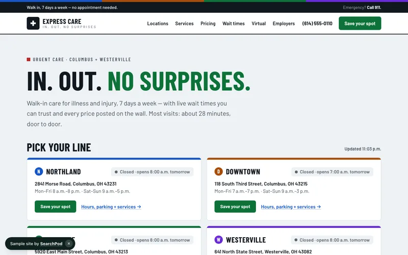 Express Care Group — homepage of the live healthcare sample site