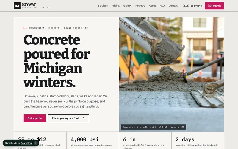 Keyway Concrete Co. — homepage of the live sample site