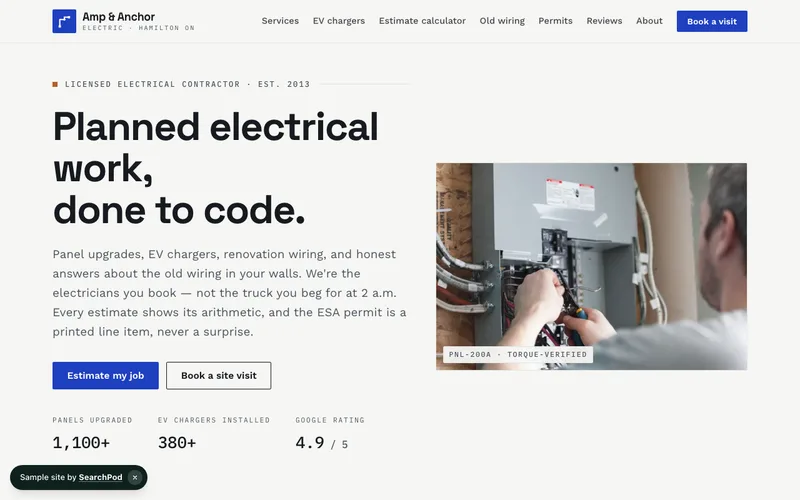 Amp & Anchor Electric — homepage of the live home services sample site