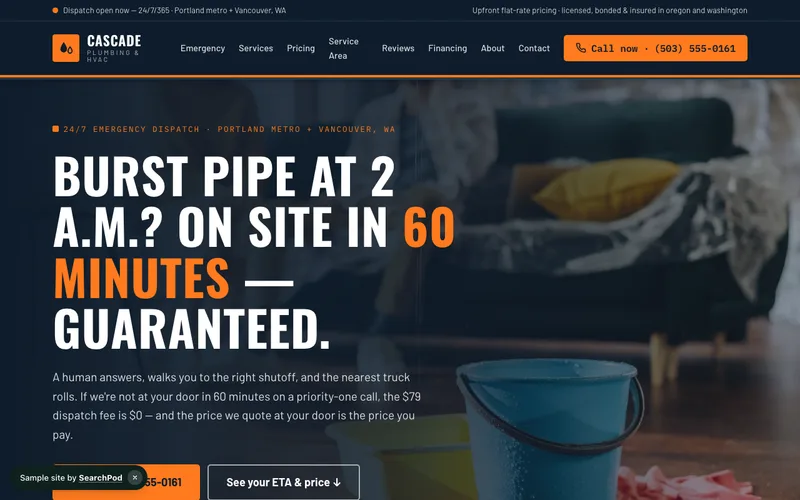 Cascade Plumbing & HVAC — homepage of the live home services sample site