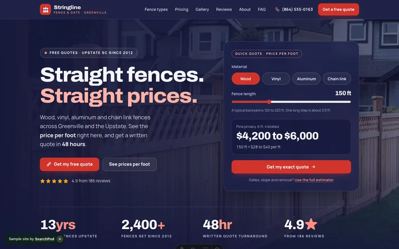 Stringline Fence & Gate — homepage of the live sample site