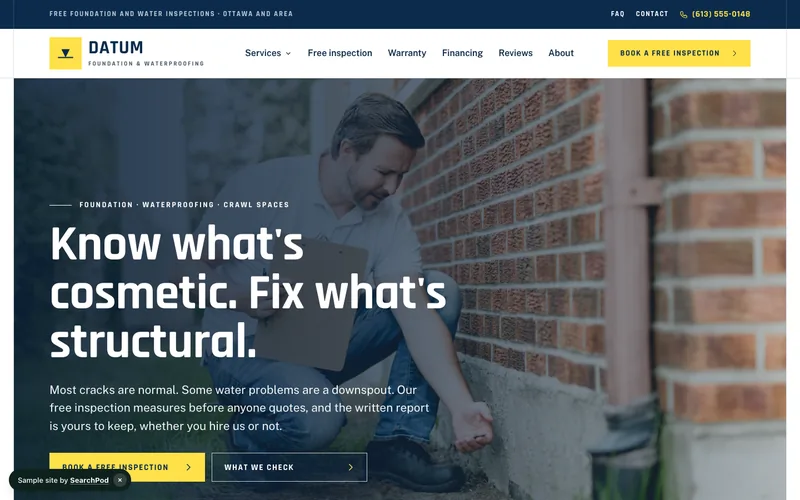 Datum Foundation & Waterproofing — homepage of the live sample site