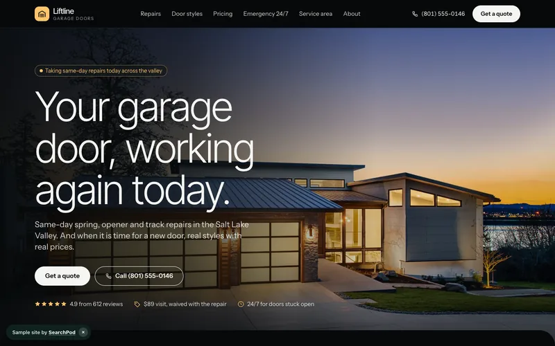 Liftline Garage Doors — homepage of the live sample site