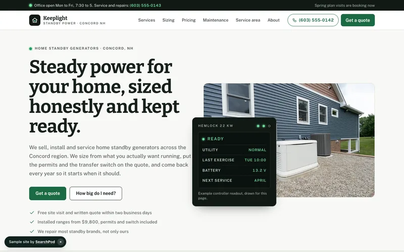 Keeplight Standby Power — homepage of the live sample site