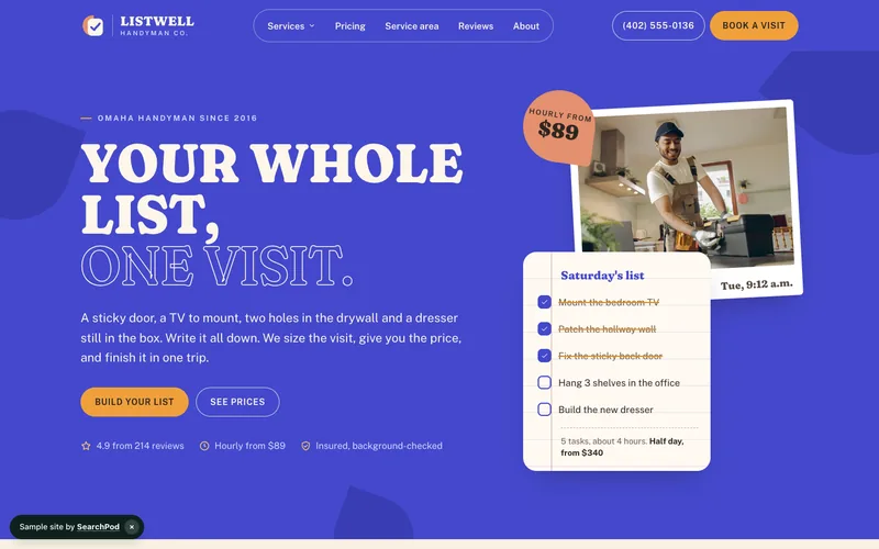 Listwell Handyman Co. — homepage of the live sample site