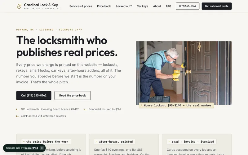 Cardinal Lock & Key — homepage of the live sample site