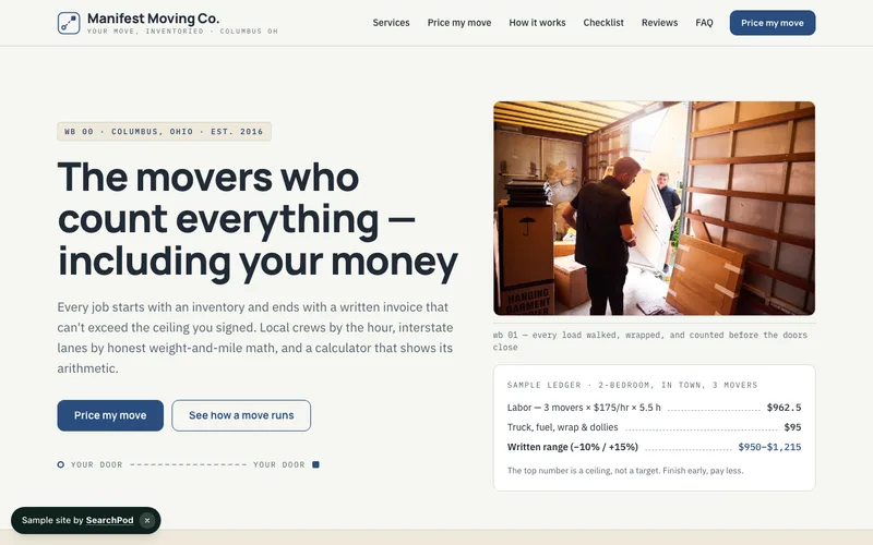 Manifest Moving Co. — homepage of the live home services sample site