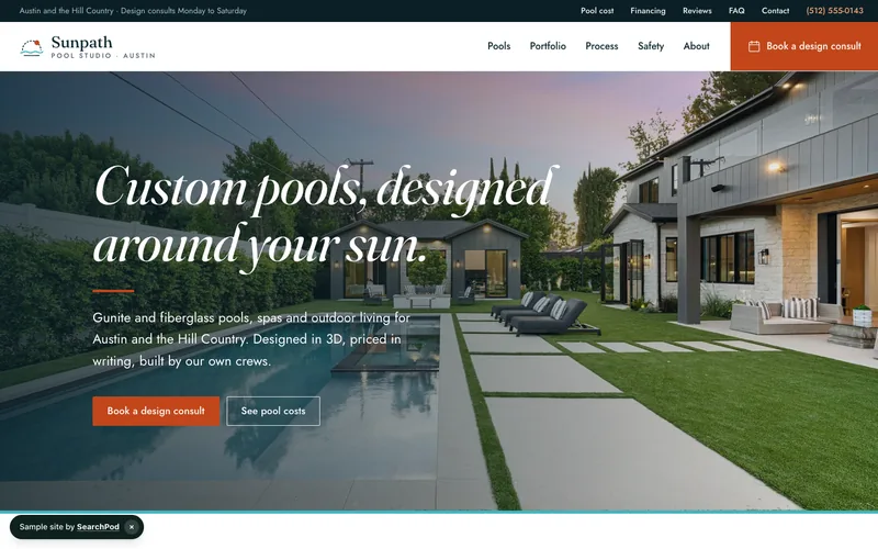 Sunpath Pool Studio — homepage of the live sample site