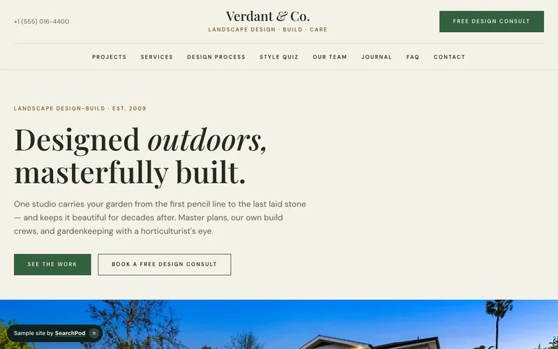 Verdant & Co. — homepage of the live home services sample site