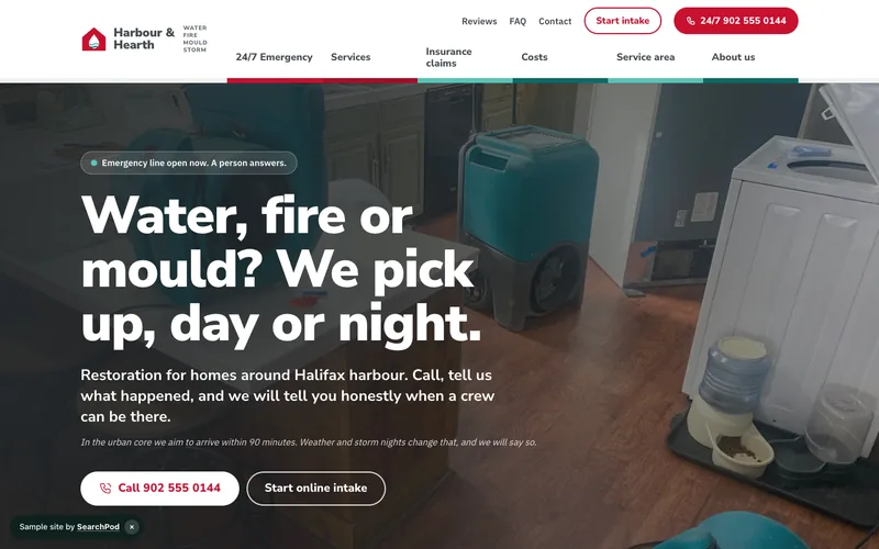 Harbour & Hearth Restoration — homepage of the live sample site