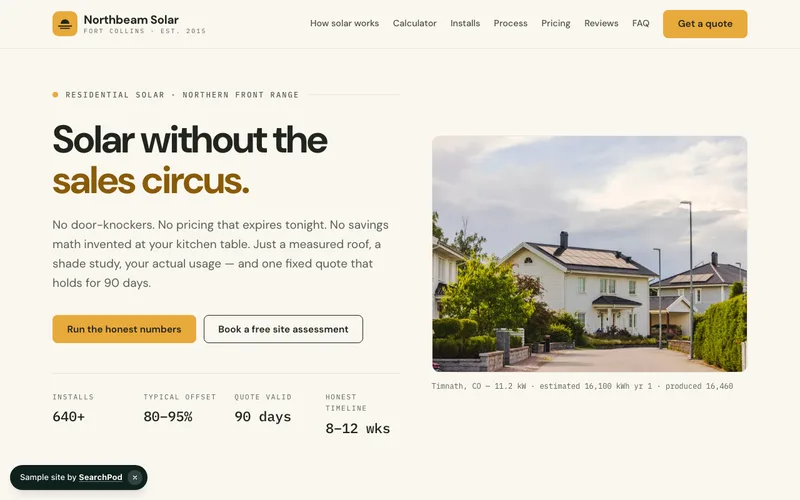 Northbeam Solar — homepage of the live home services sample site