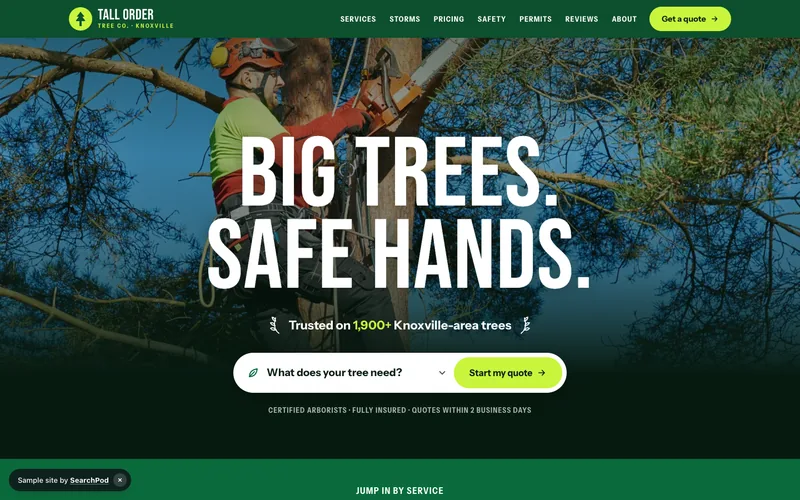 Tall Order Tree Co. — homepage of the live sample site