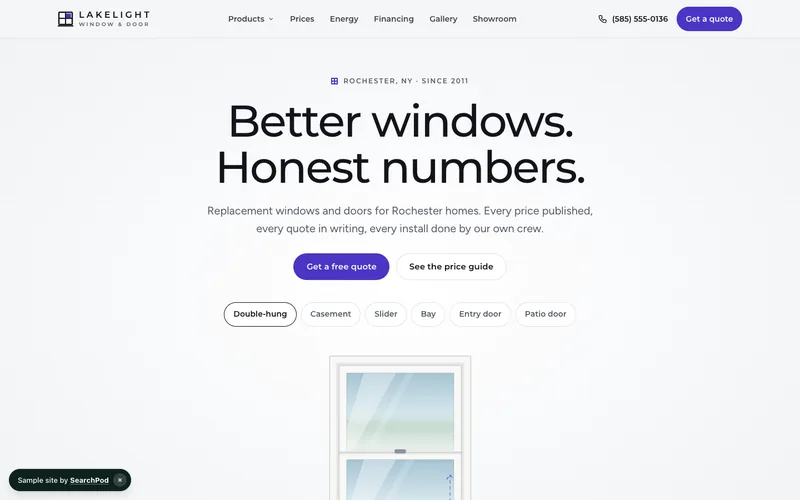 Lakelight Window & Door — homepage of the live sample site