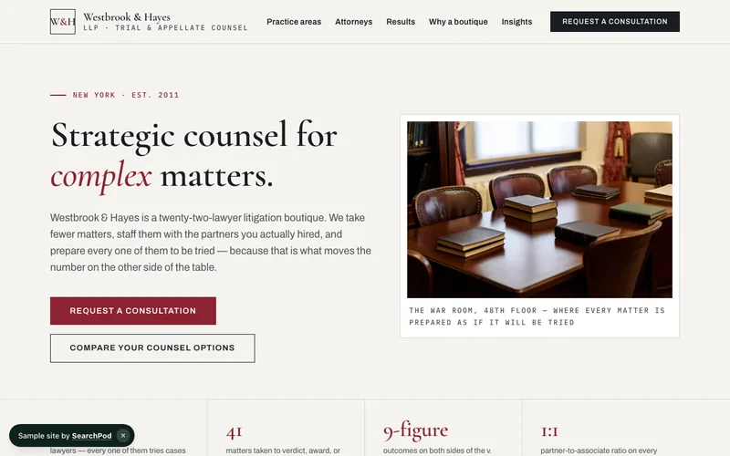 Westbrook & Hayes LLP — homepage of the live legal sample site