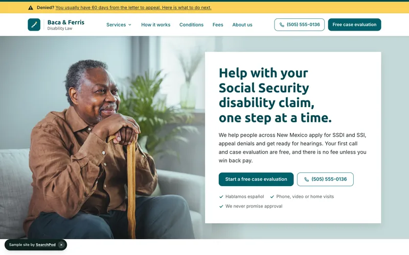 Baca & Ferris Disability Law — homepage of the live sample site