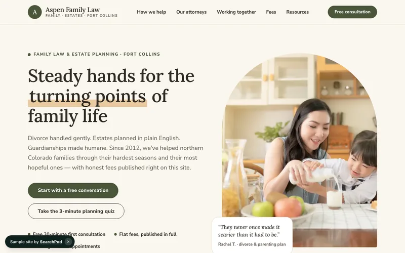 Aspen Family Law — homepage of the live legal sample site