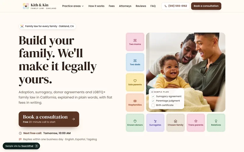 Kith & Kin Family Law — homepage of the live sample site