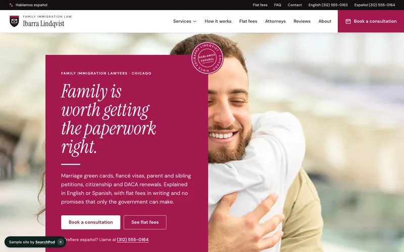 Ibarra Lindqvist Family Immigration Law — homepage of the live sample site