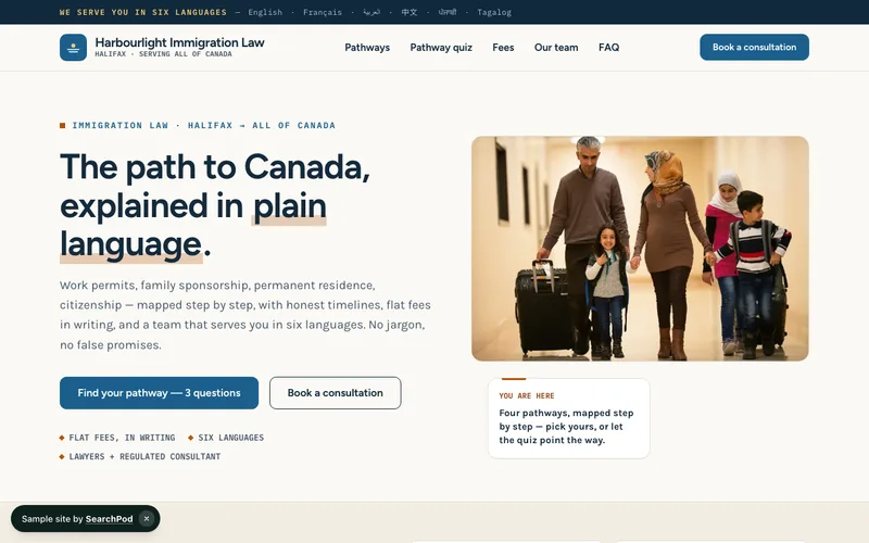 Harbourlight Immigration Law — homepage of the live legal sample site