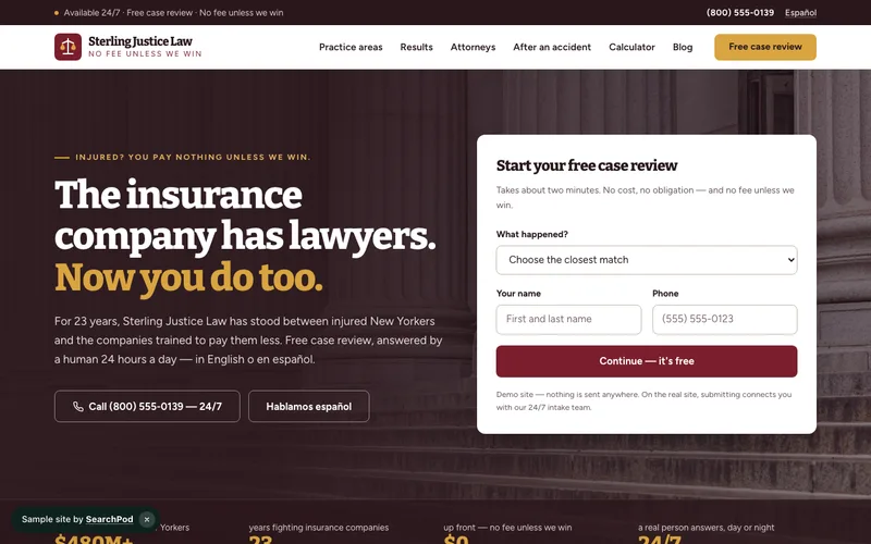 Sterling Justice Law — homepage of the live sample site